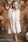 White Ruffled Puff Sleeve Dress