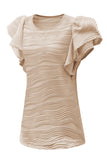 Wavy Textured Ruffle Sleeve Top