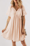 Beige Boho Embroidered V Neck Dress