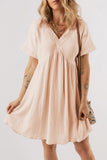 Beige Boho Embroidered V Neck Dress