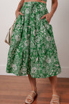 Floral Shirred Crop Top & High Waist Midi Skirt Set
