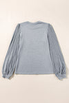 Gray Contrast Ribbed Bishop Sleeve Top