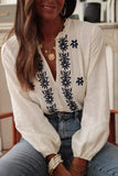 Floral Embroidered Frilled V Neck Blouse