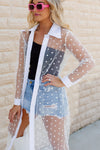 Polka Dot Button Mesh Kimono