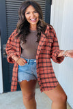 Red Plaid Distressed Hem Button Up