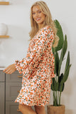 Floral V Neck Bubble Sleeve Babydoll Dress