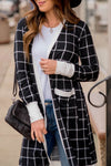 Black Plaid Block Edge Open Cardigan