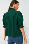 Green Frilled Trim Puff Sleeve Blouse