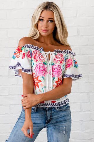 Boho Off Shoulder Top - White