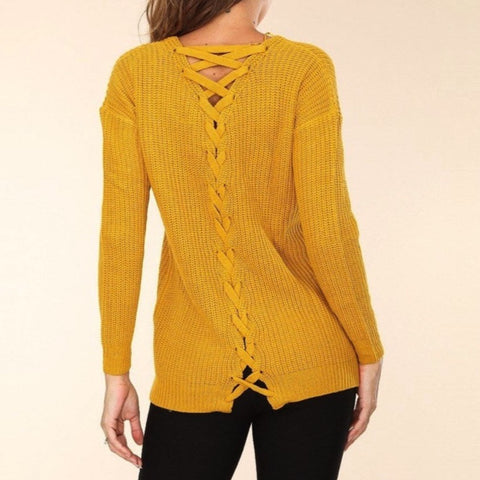 Lace Back Detail Sweater - Mustard