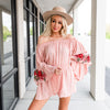 Bohemian Embroidered Sleeve Romper - Rose
