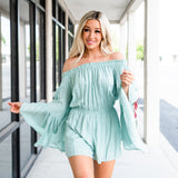 Bohemian Embroidered Sleeve Romper - Sage