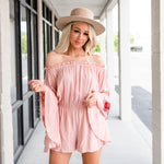 Bohemian Embroidered Sleeve Romper - Rose