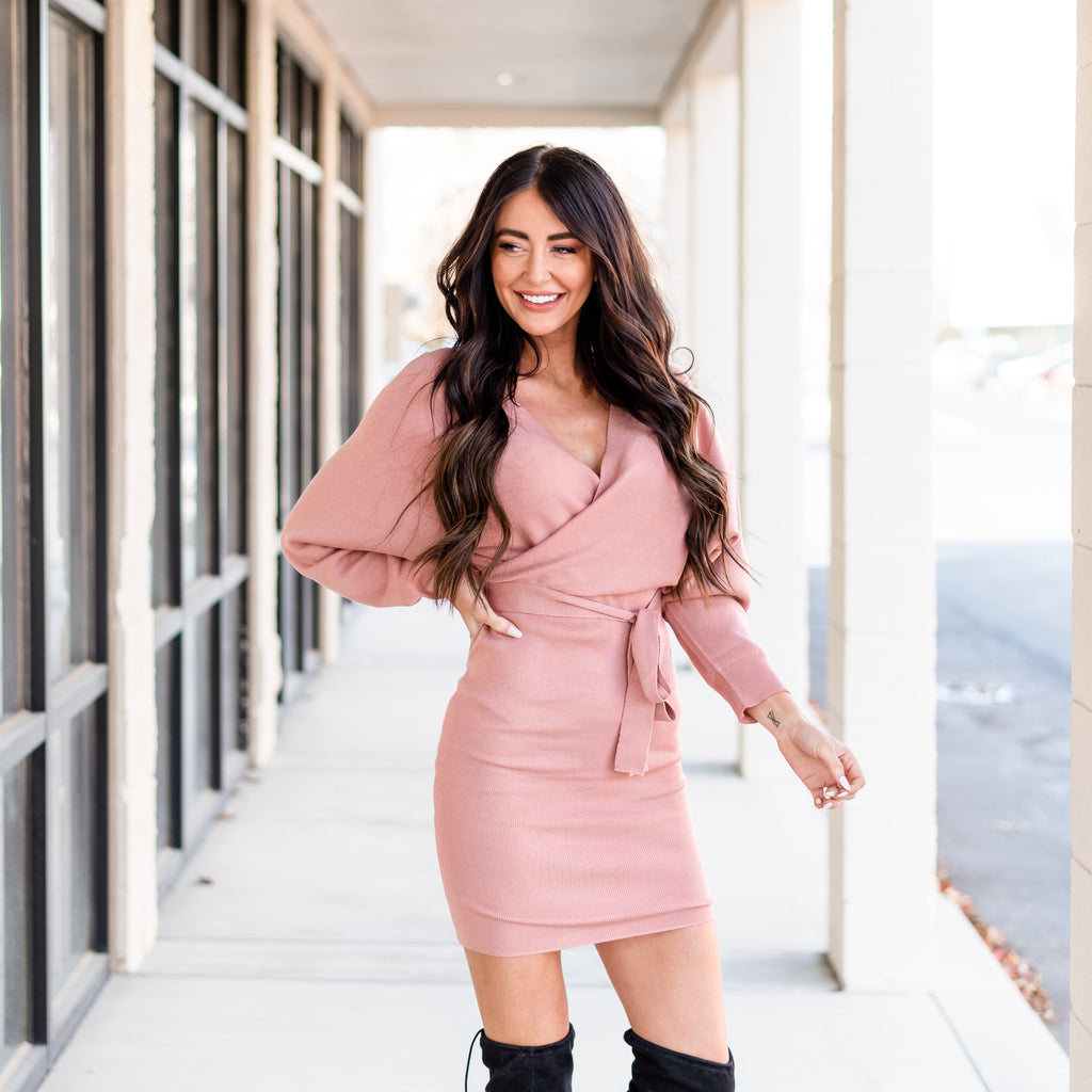 pink blush sweater dress Mauve Side Slit Maxi Sweater Dress