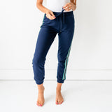 French Terry Joggers - Navy/Teal Stripe