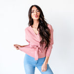 V-Neck Wrapped Waist Top - Pink