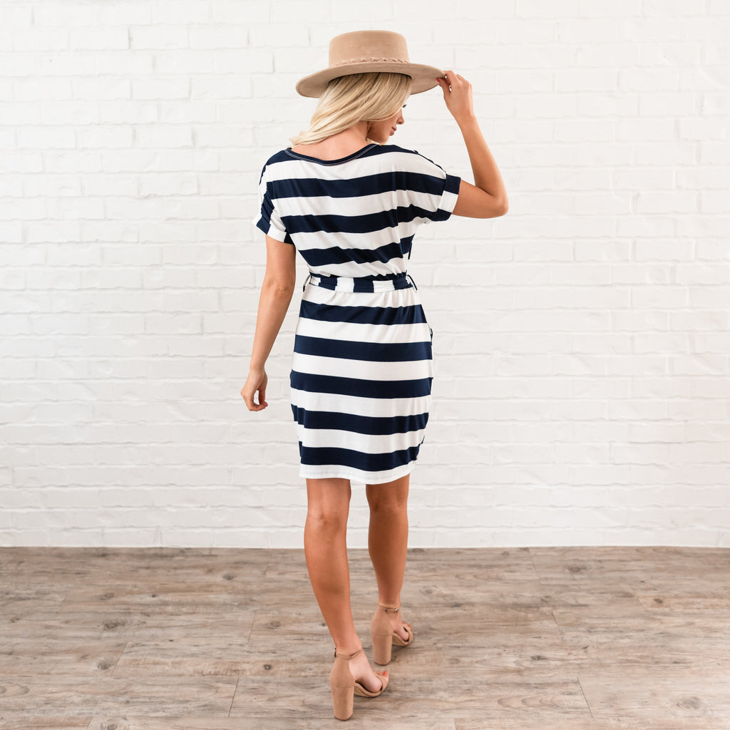 Striped Tee Shirt Dress - Navy Red Boutique Striped Tee Shirt Dress - Navy Red Boutique