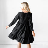 Ruffled Babydoll Midi Dress - Black