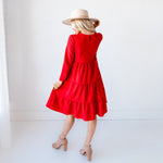 Ruffled Babydoll Midi Dress - Red