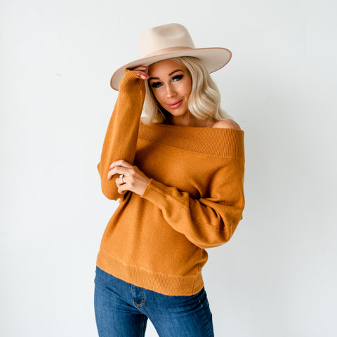 Dolman Sleeve Off Shoulder Sweater - Mustard